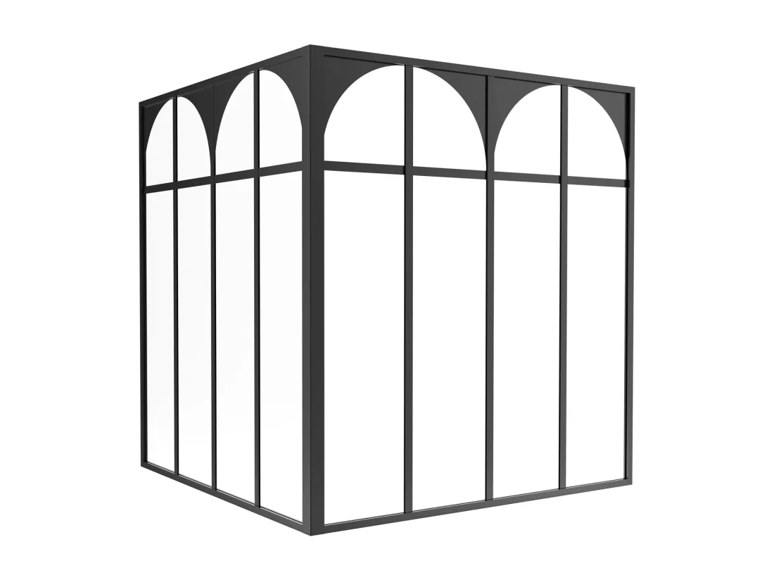 Verrière d'angle d'atelier art déco en aluminium thermolaqué - L120 x L120 x H130 - Noir - ARCADEA