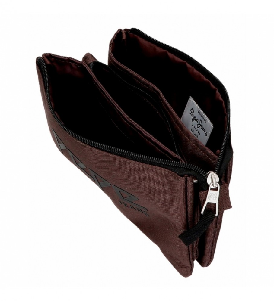 Estojo Pepe Jeans com três compartimentos, marrom Osset - 22x12x5cm -