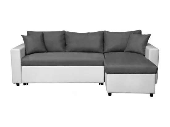 Canapé d'angle 4 places Convertible et Réversible Maria en simili/microfibre - Blanc/Gris - L227 x P146 x H81cm - Loungitude