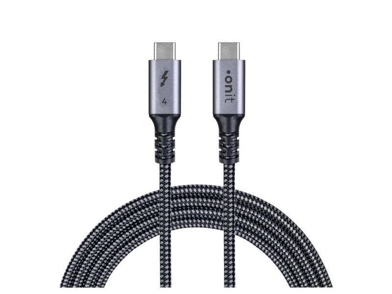 onit Thunderbolt 4-Kabel USB C - USB C 2 m, Grau/Schwarz Verbindungskabel mit geflochtener Nylonummantelung