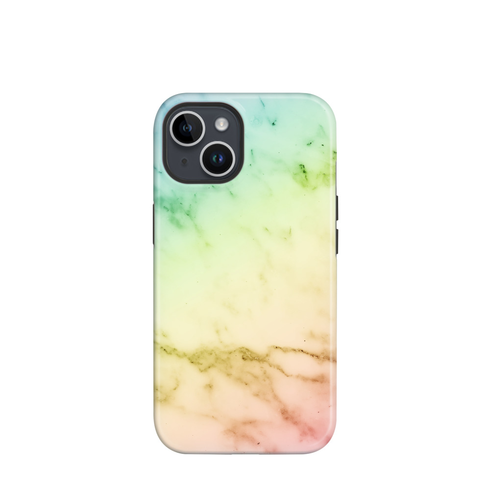 iPhone 14 Hybrid (Kunststoff / Gummi) Hülle Rainbow - Blau / Gelb / Rot
