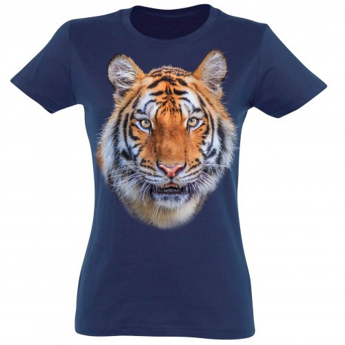 Camiseta feminina com estampa de tigre azul
