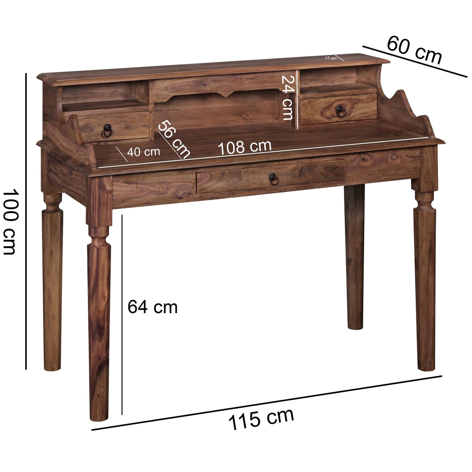 CASAVANTI Schreibtisch 115 x 60 cm Sheesham braun