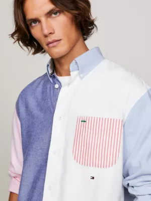 Camisa Oxford Premium com Blocos de Cores e Corte Regular