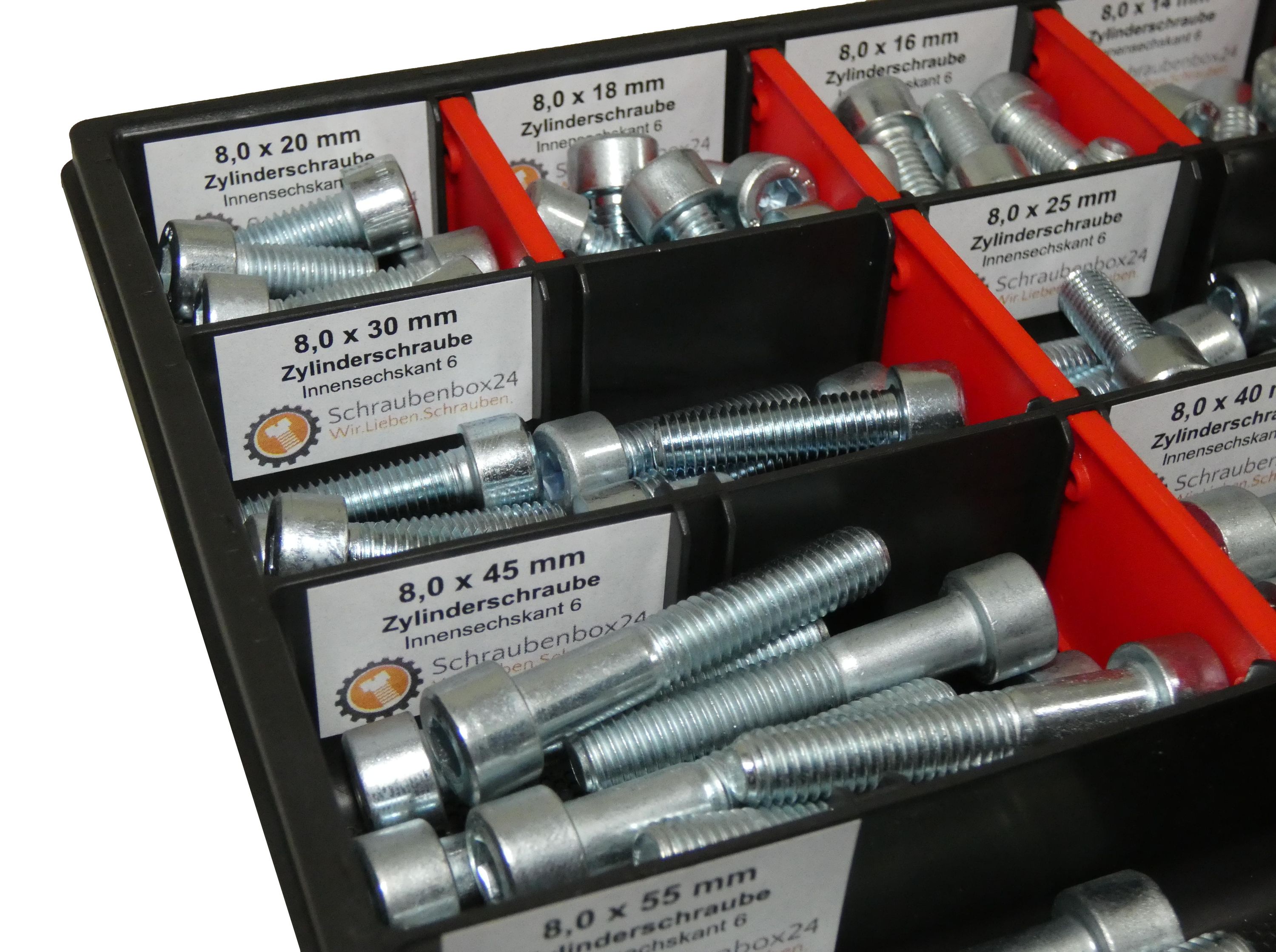 130 tlg Zylinderschrauben Sortiment M8 // 10mm-55mm Schrauben Set Schraubenbox DIN 912/ISO4762 Bolzen Vollgewindeschrauben Maschinenschrauben Gewindeschrauben Zylinderkopfschrauben