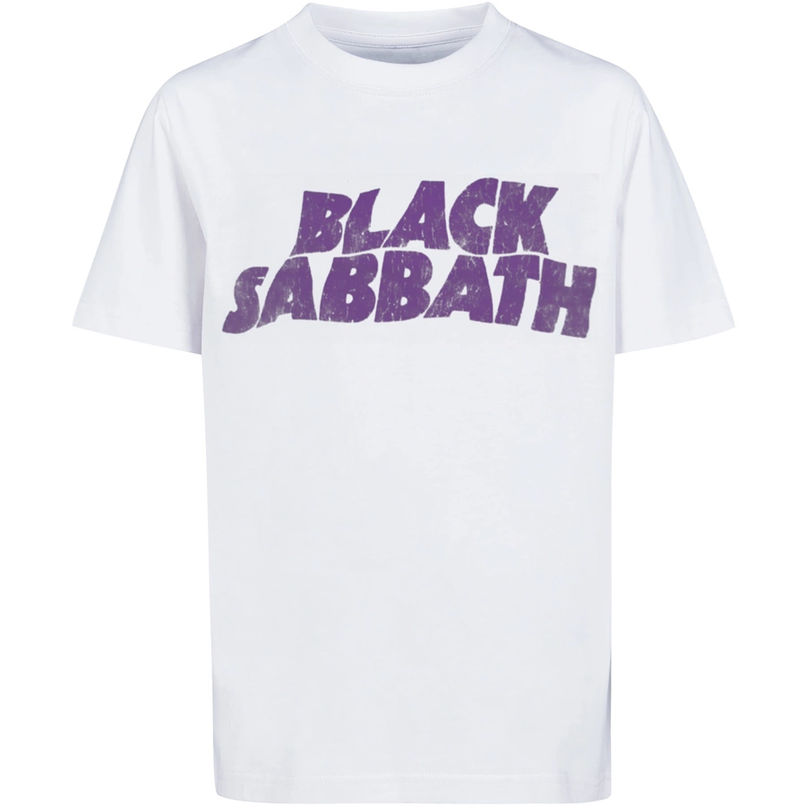F4NT4STIC T-Shirt Black Sabbath Heavy Metal Band Wavy Logo Distressed Black weiß