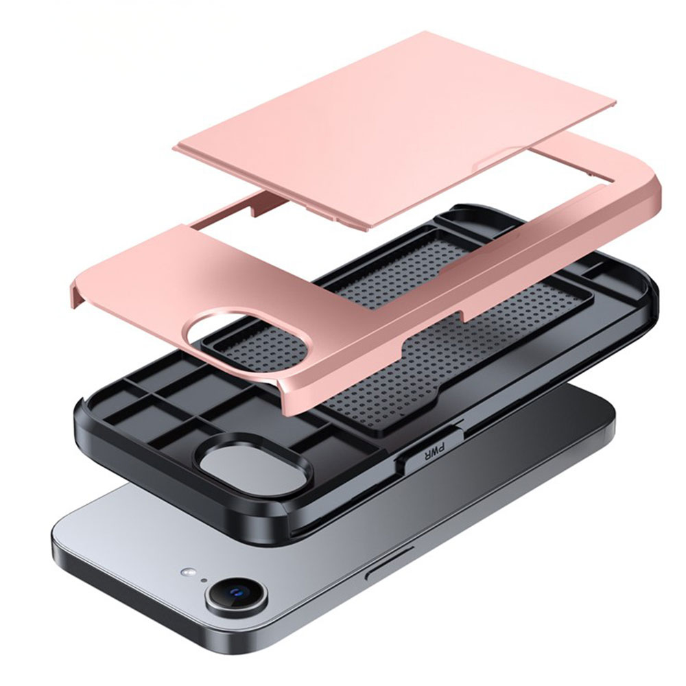 iPhone 16e Hybrid Hardcase Hülle mit integriertem Karten Portemonnaie (aufschiebbar) - Roségold