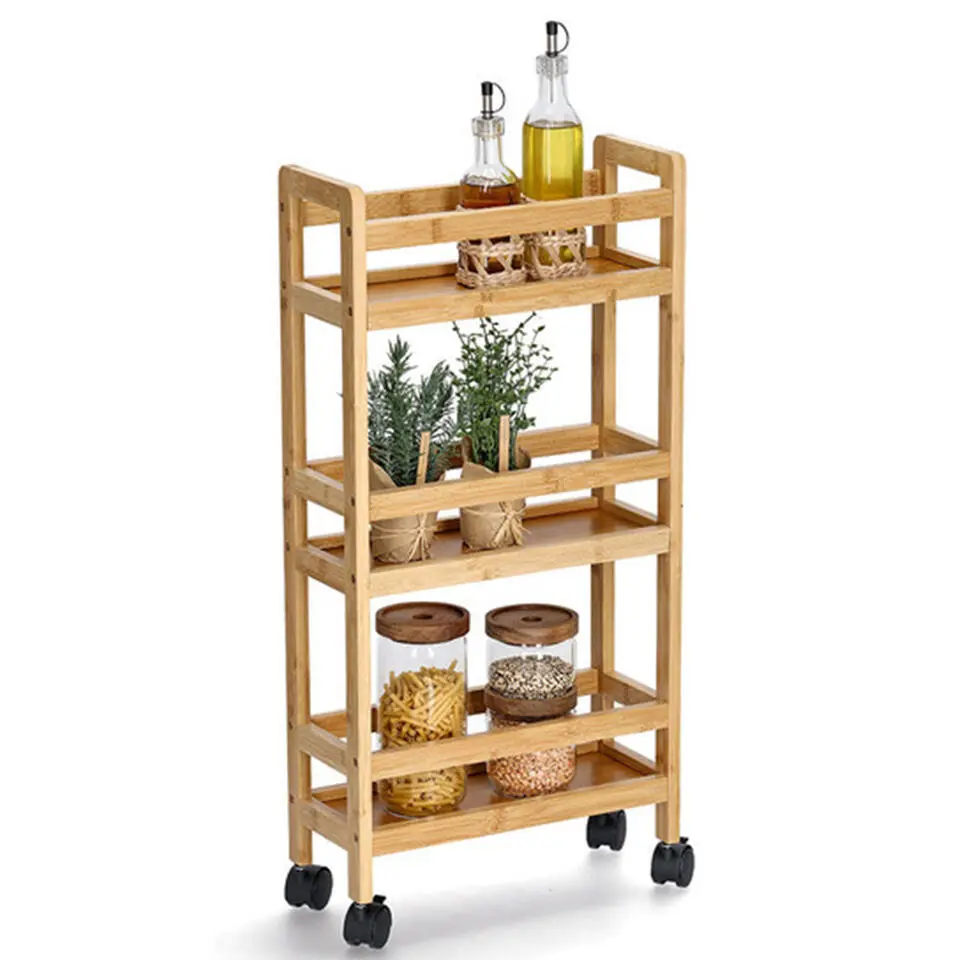 Zeller Keuken Trolley - met 3 niveaus - bruin - bamboe hout