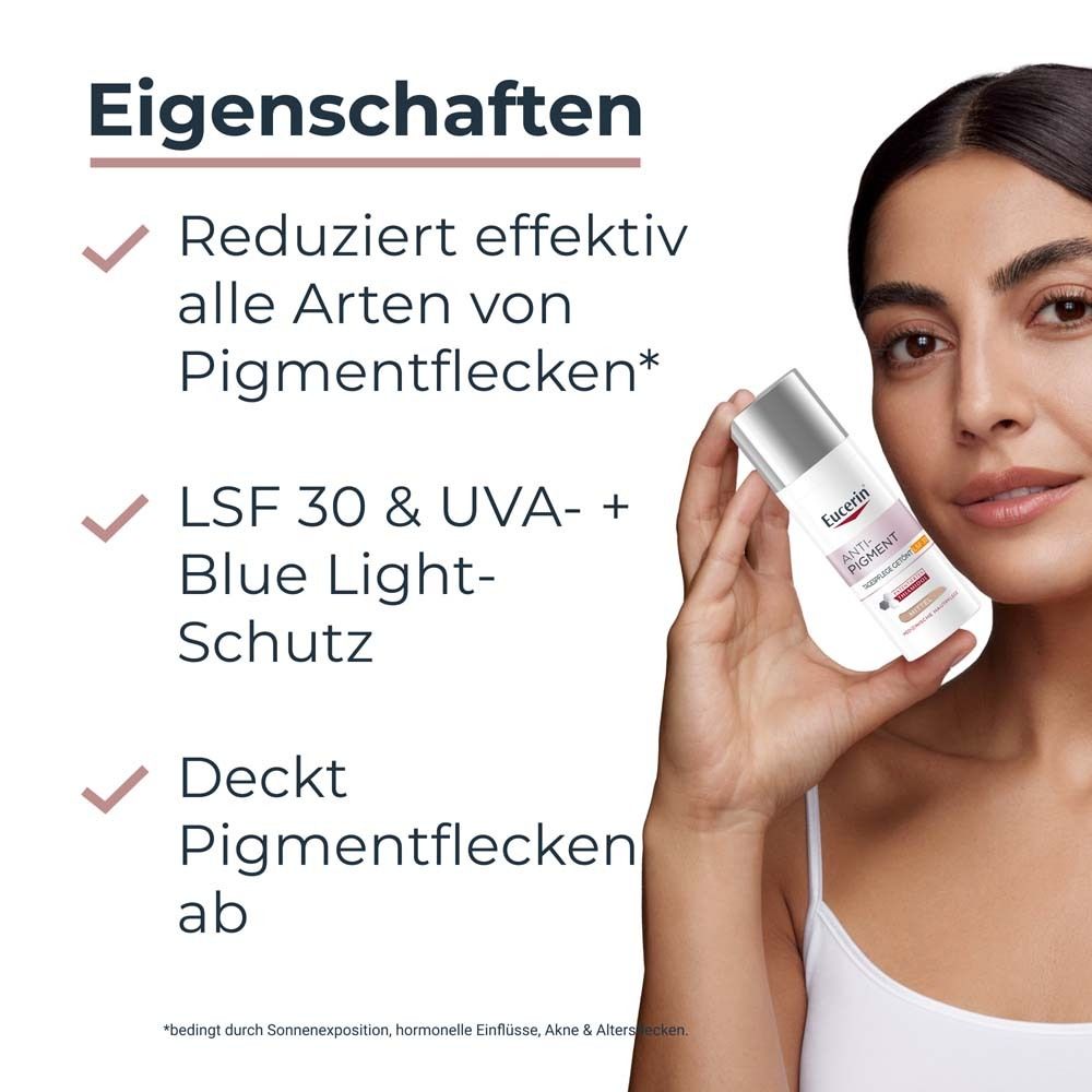 Eucerin® Anti-Pigment Tagescreme mit Thiamidol®, schnell einziehende, getönte Antipigmentcreme mit LSF 30, mittel