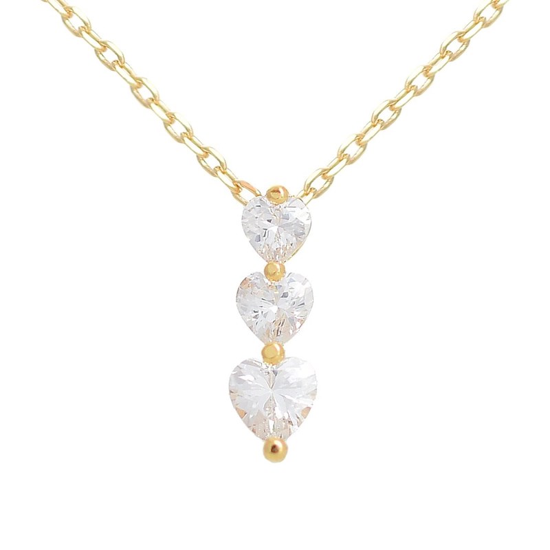 Collier 3 coeurs d'oxyde de zirconium Plaqué OR 750 3 microns