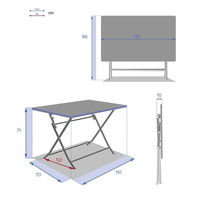 Table de jardin pliante rectangulaire GREENSBORO Grenade