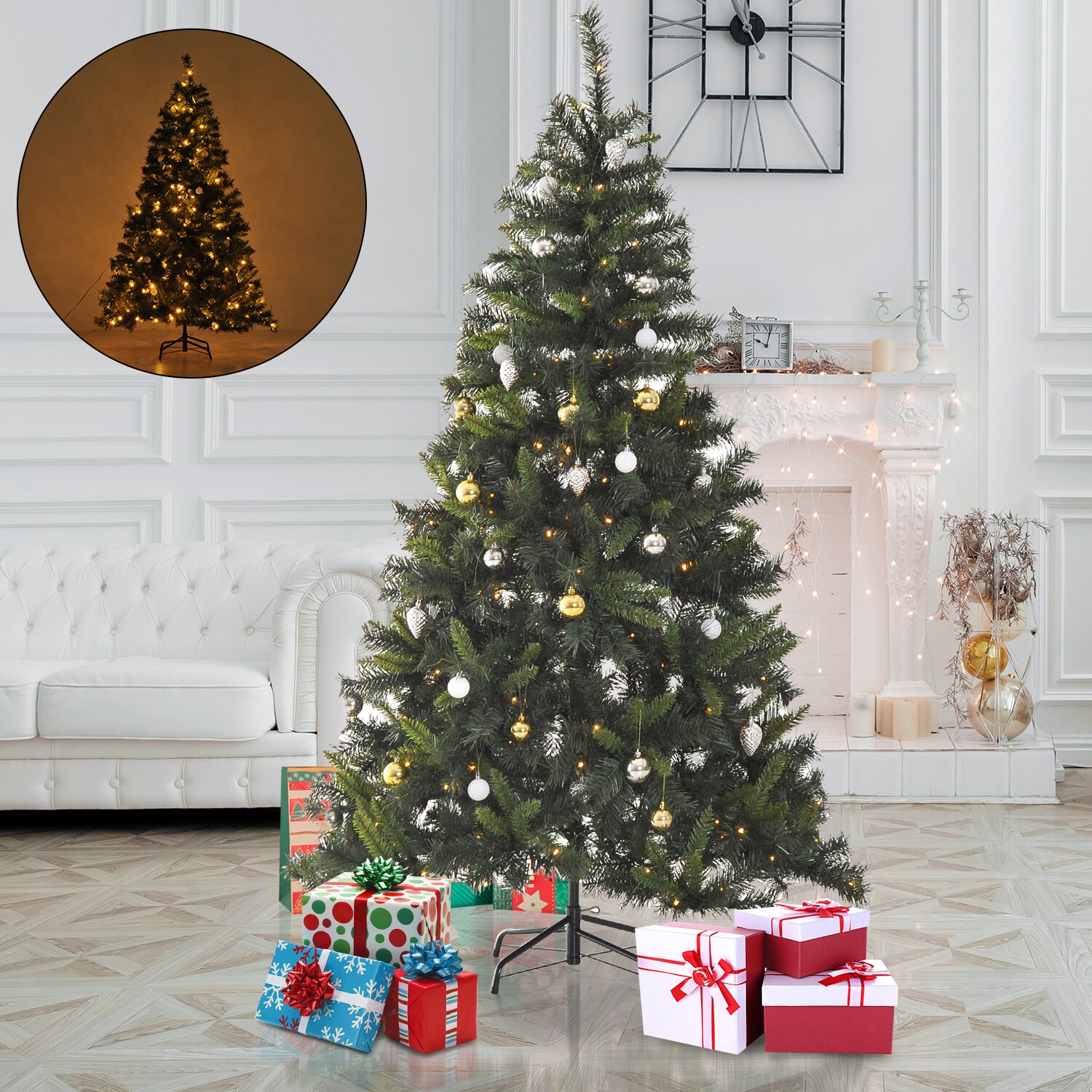 HOMCOM Tannenbaum inkl. Christbaumkugeln grün 112 x 180 cm (ØxH)
