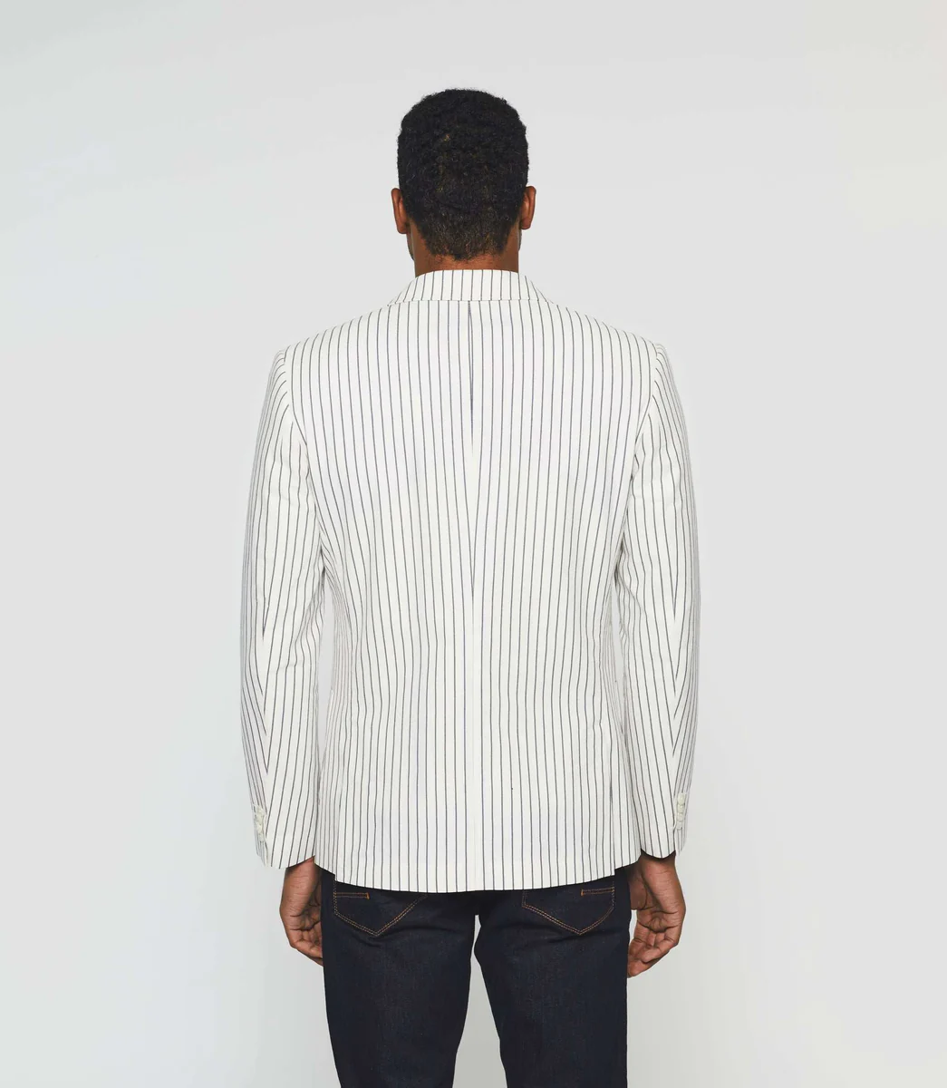 Veste blanche séparable en lin à rayures marine 