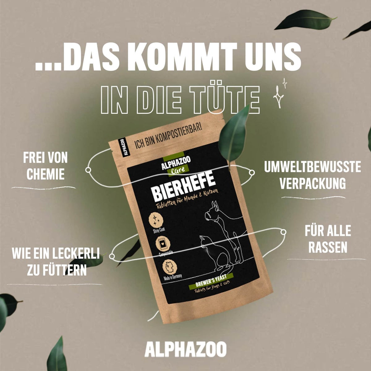 ALPHAZOO Biergisttabletten 75 g voor honden en katten | Glanzende vacht en gezonde huid