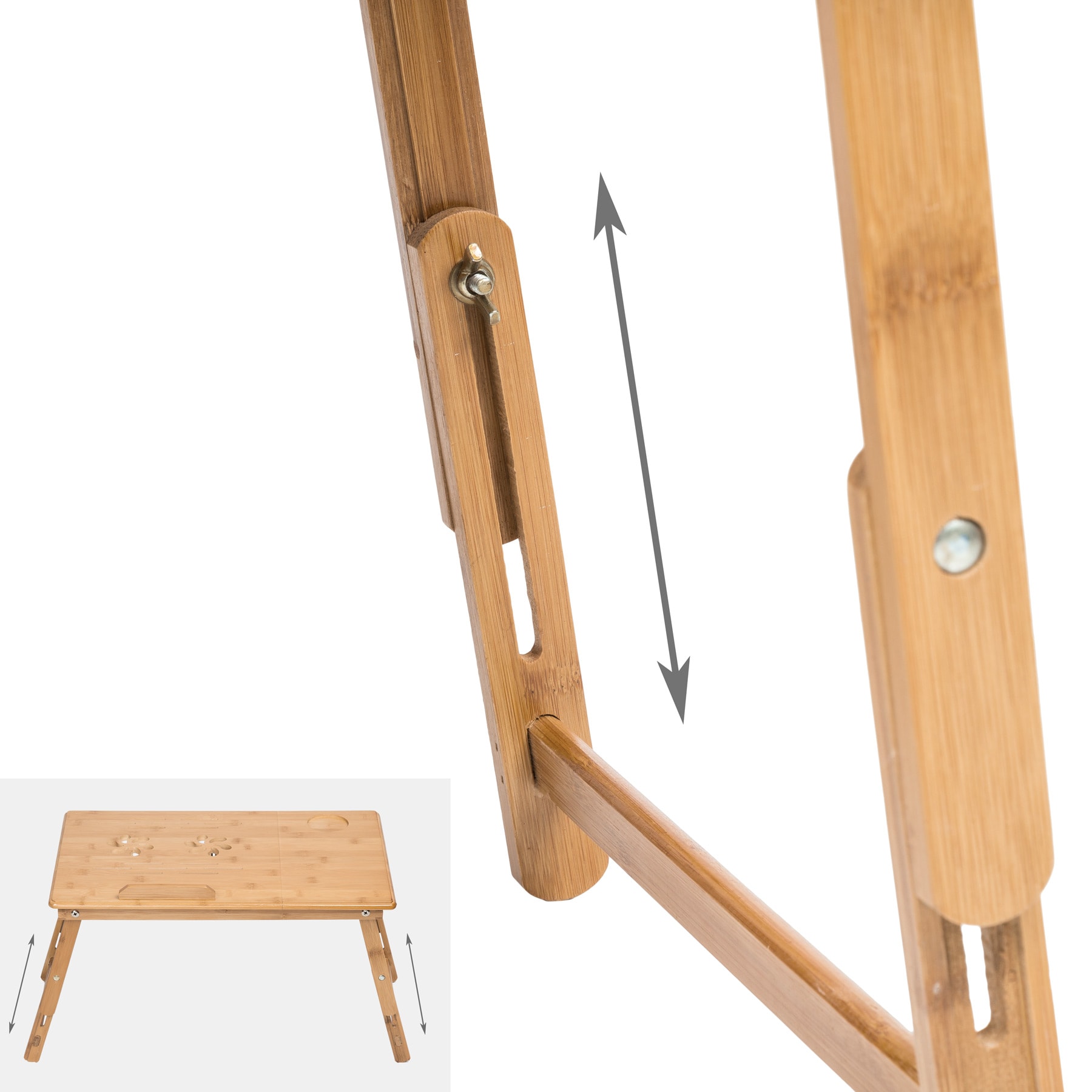 tectake® Laptoptisch, aus Bambus, klappbar und höhenverstellbar, ideale Belüftung, 55 x 35 x 26 cm