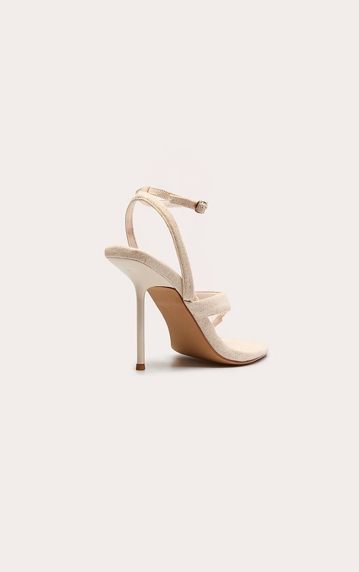 Crème Sandales À Talon Avec Bride Orteil Effet Lin