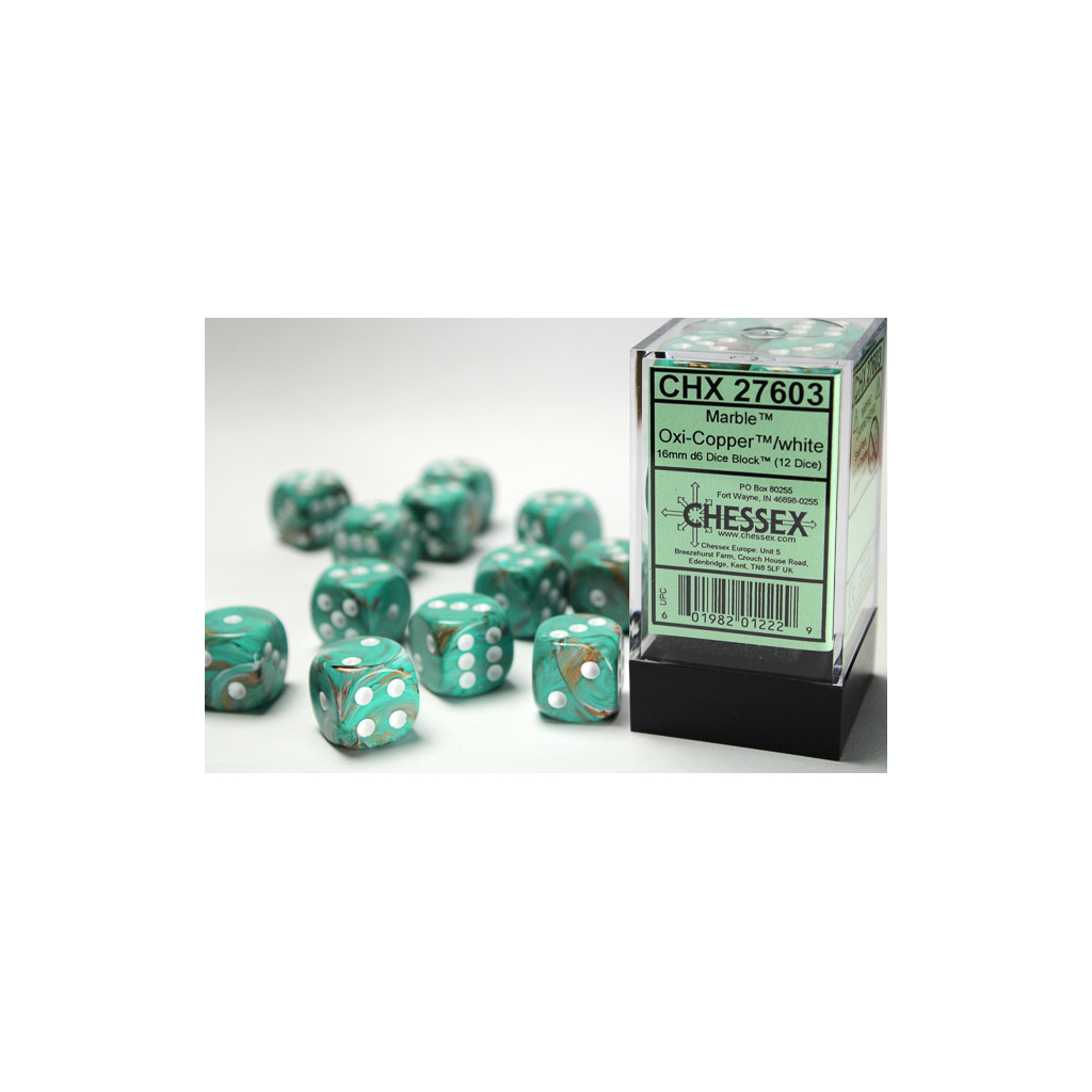 Set de 12 Dés 6 Faces Chessex : Marble