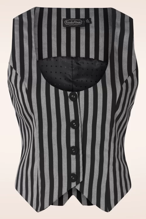 Vixen Striped Button Up gilet in zwart en grijs