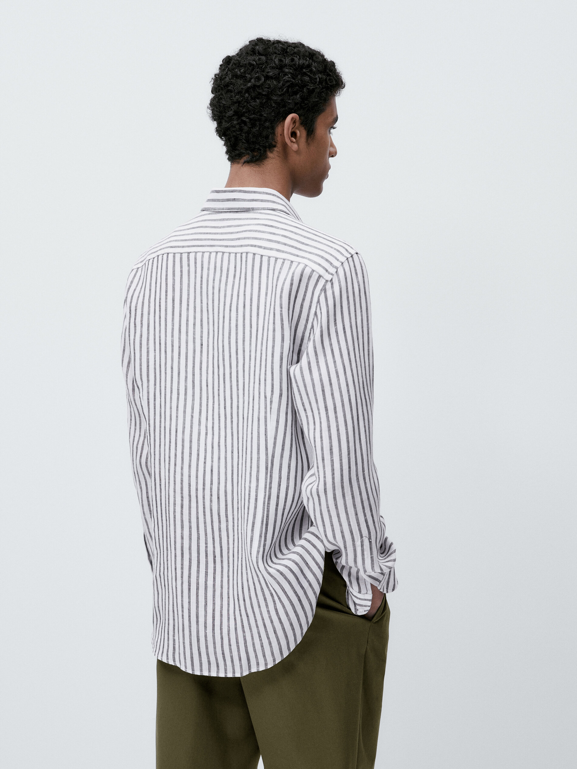 Camisa raias 100% lino slim fit - VERDE