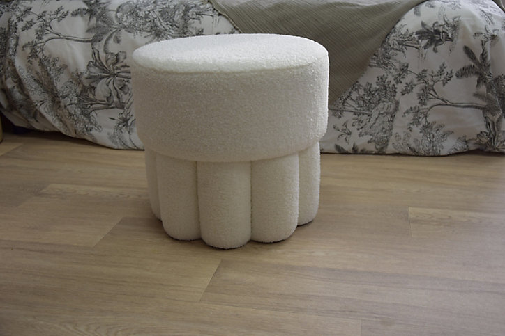 Pouf rond bouclette Teddy blanc l.45 x H.41 cm