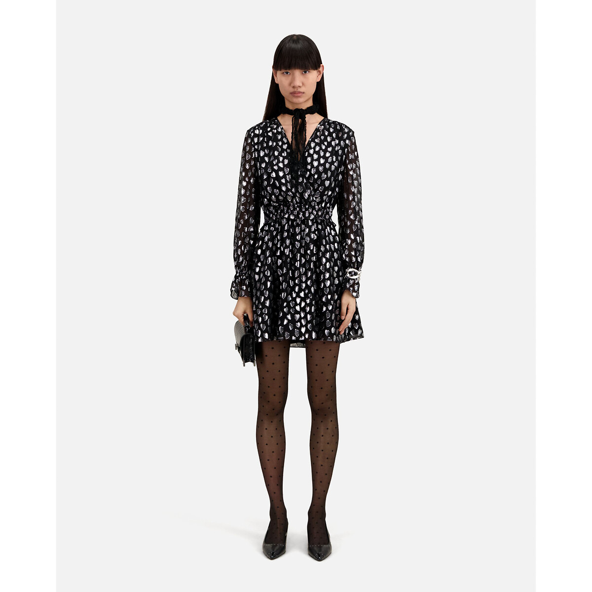 THE KOOPLES<br>Vestido curto com mangas compridas, decote em V e estampa de corações