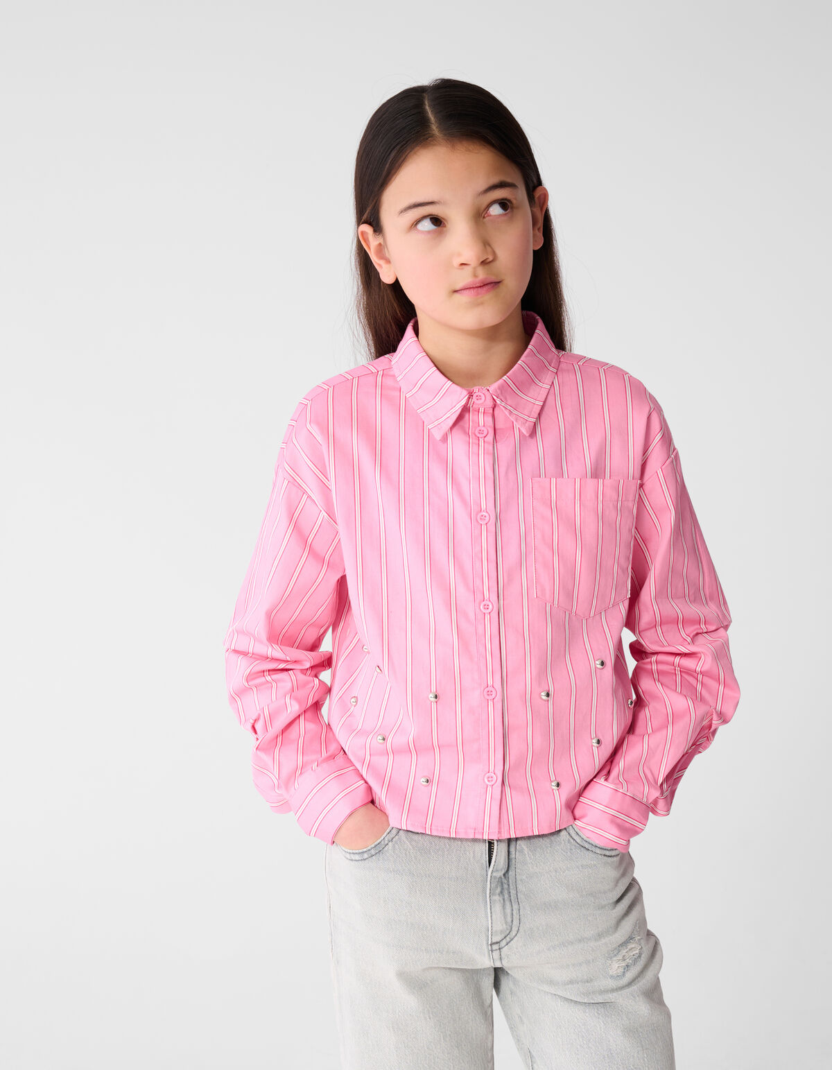 Pinstripe Stud Blouse Roze