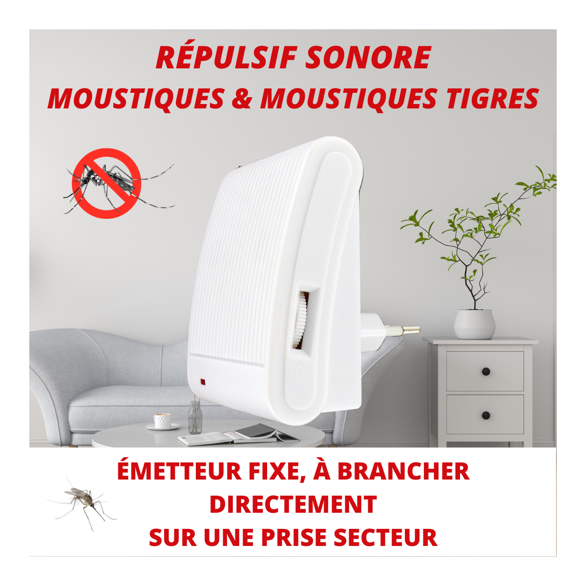 Répulsif ultrasons moustiques – moustiques tigres emetteur fixe