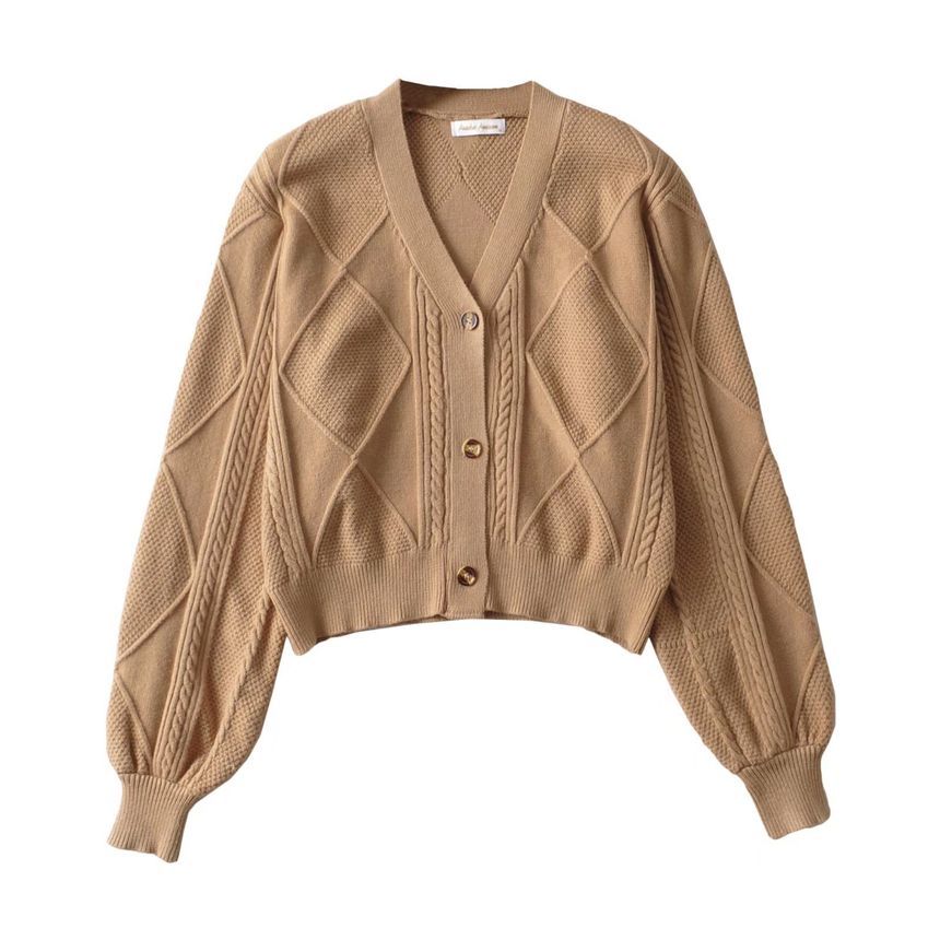 Osion - Argyle crop cardigan met lange mouwen en V-hals