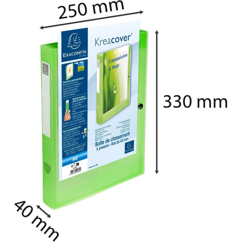 Chemise box translucide plastique personnalisable Exacompta Kreacover dos 4 cm