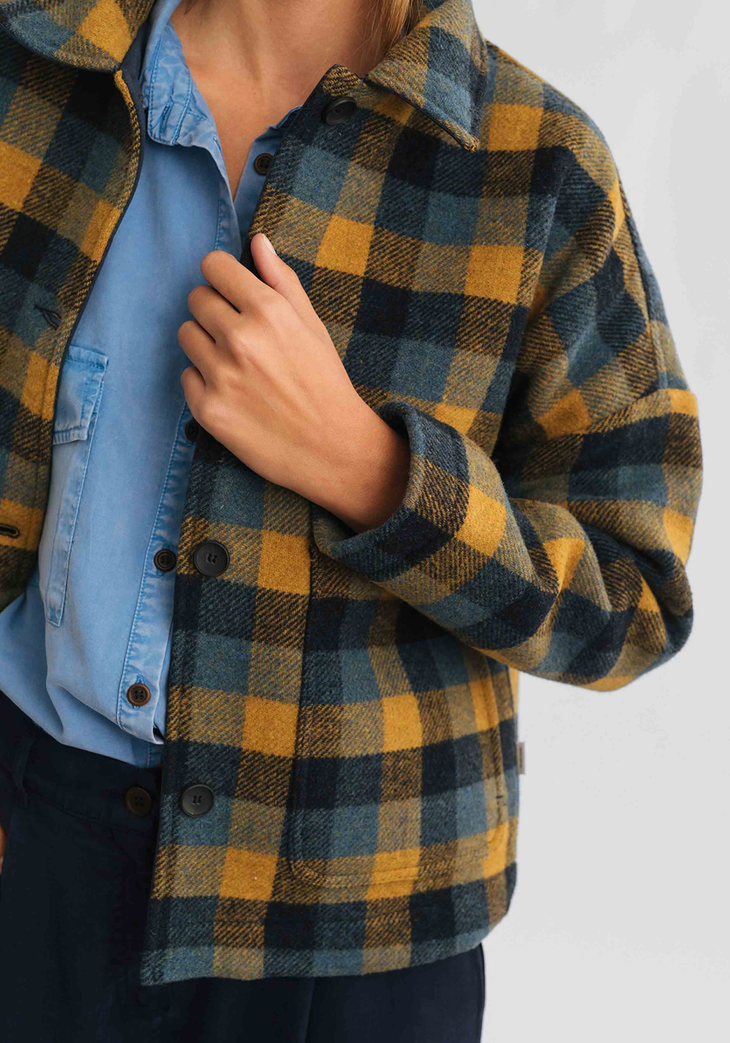 Twothirds Wolljacke Connacht Mustard Check