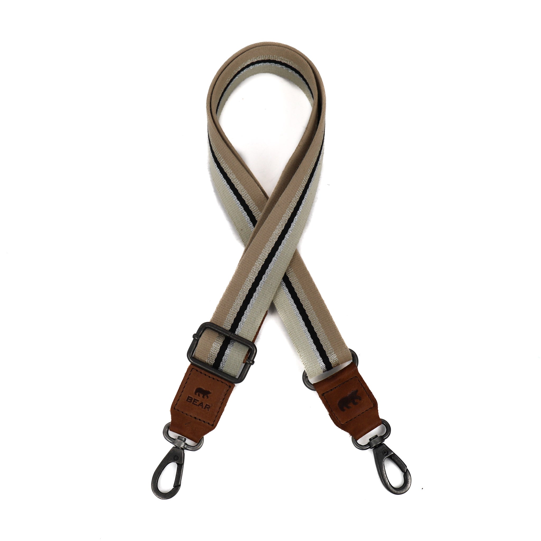 Bag strap 'Stripe' beige/glitter Zwart