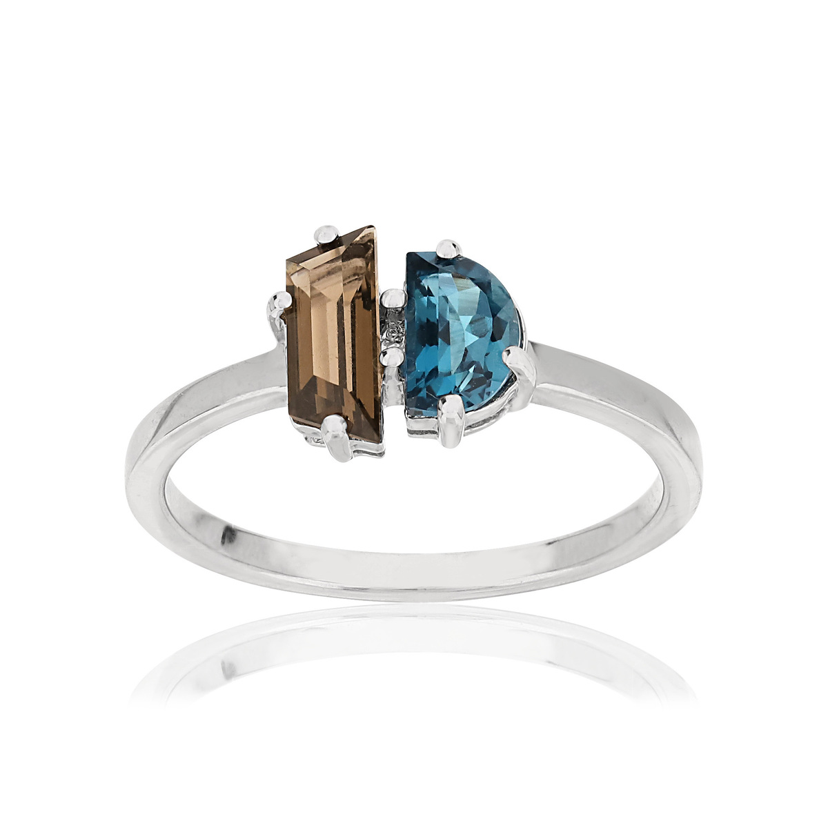 Bague MATY Or 375 blanc Topaze et Quartz fumé