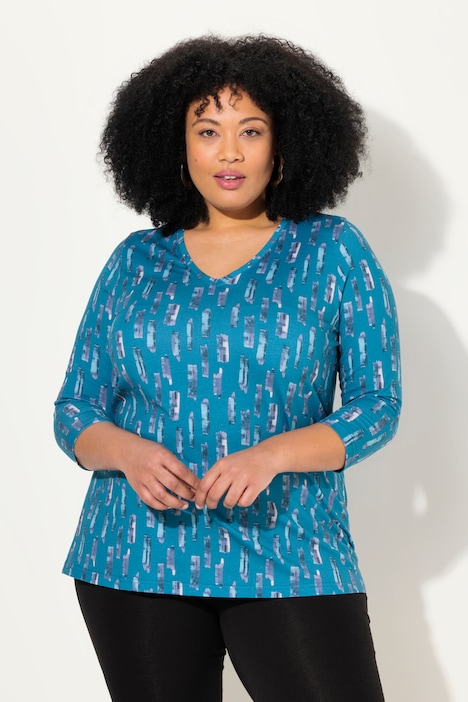 Longshirt, A-Linie, V-Ausschnitt, 3/4-Arm