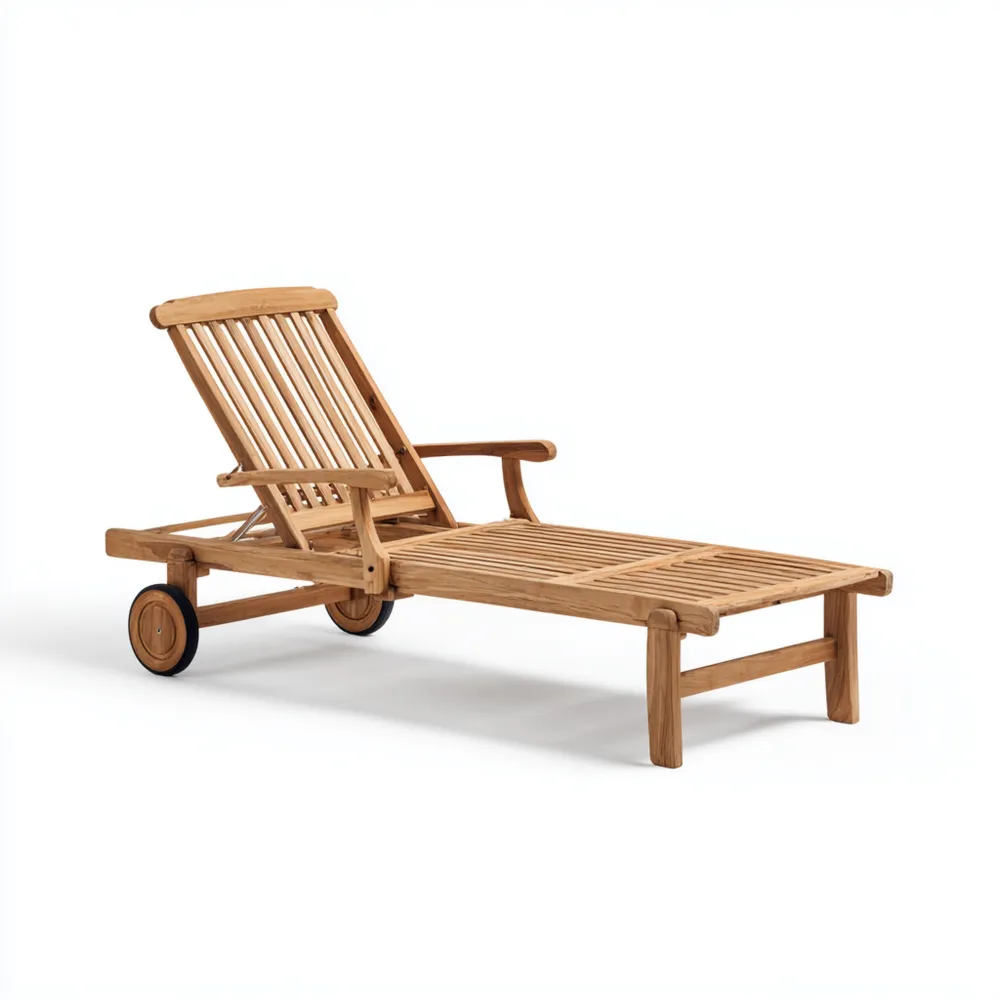Gartenliege Teakholz verstellbar mit Rollen 200x65x35 cm – Natur – Kla