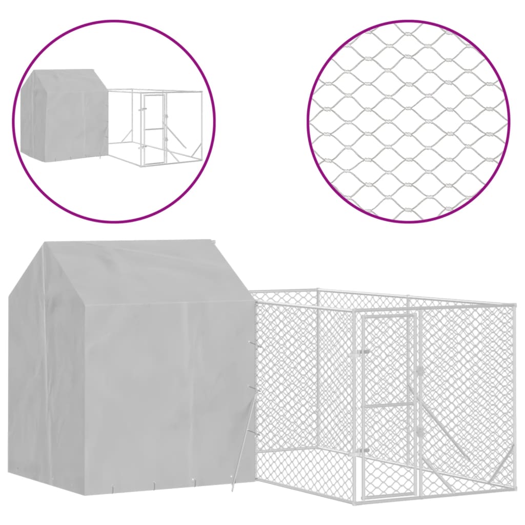 Canil externo para cães vidaXL com telhado, aço galvanizado, prata, 4x4x2,5 m
