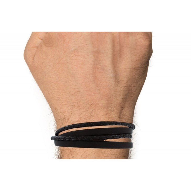 Bracelet Homme Cuir Deux Liens Plat et Tréssé Rond - Classics - Marron clair