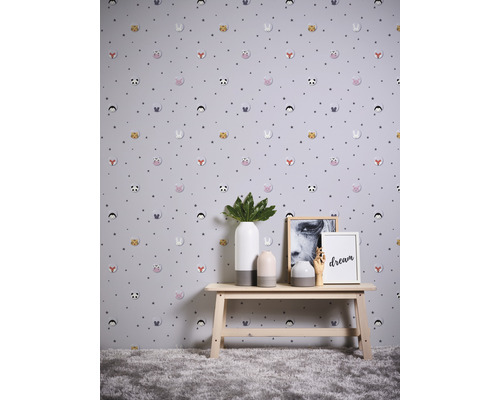 Vliesbehang 38143-1 Little Love Stars & Animals grijs