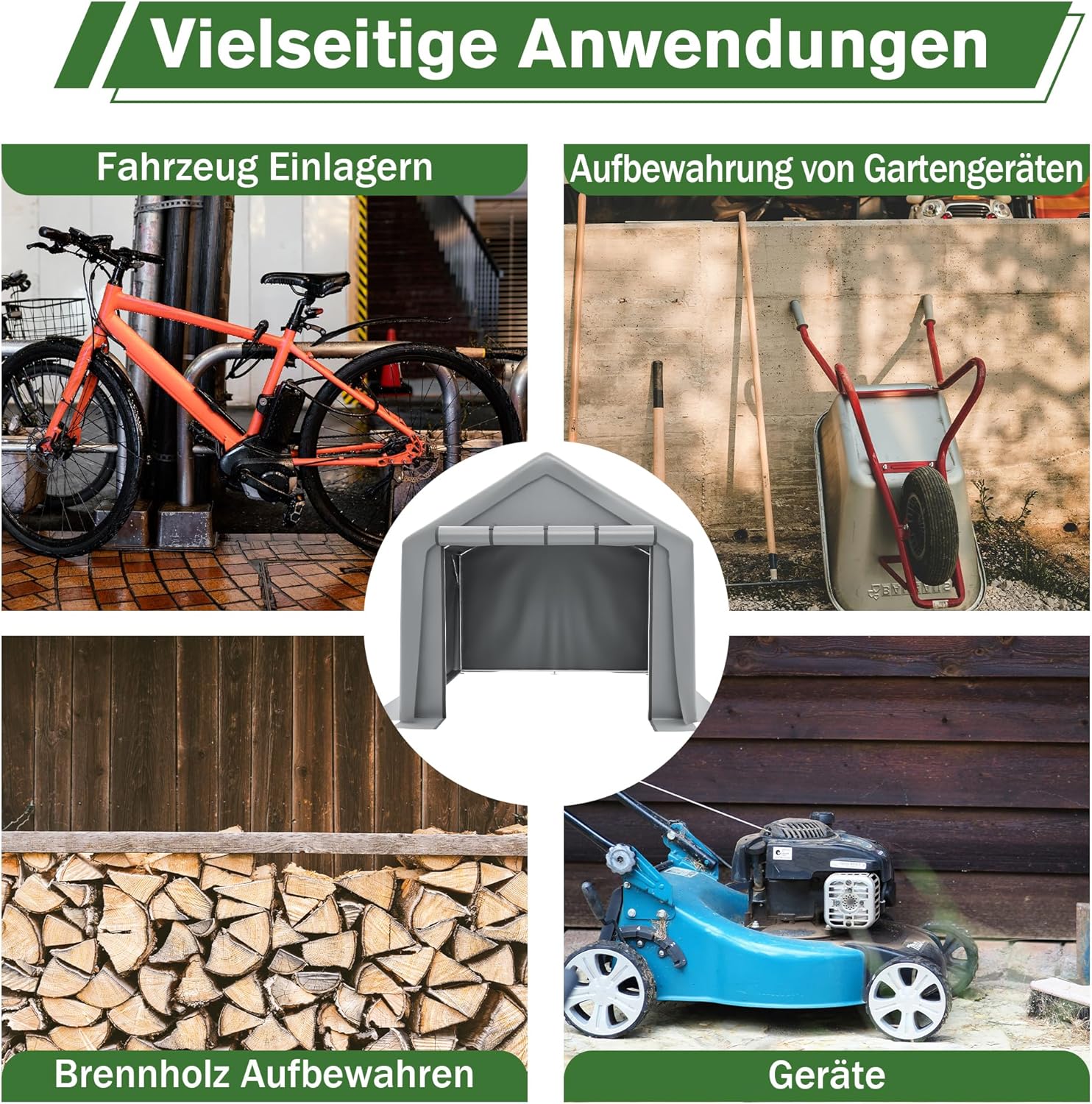 Garagenzelt Winterfest Groß 244x241x217 cm – Robuster, Wasserdichter Fahrradschuppen & Gerätehaus mit Rolltür, Lagerzelt für Auto, Motorrad & Garten