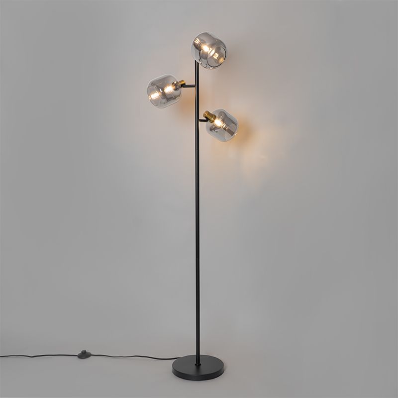 Vloerlamp zwart met goud met smoke glas 3-lichts - Zuzanna
