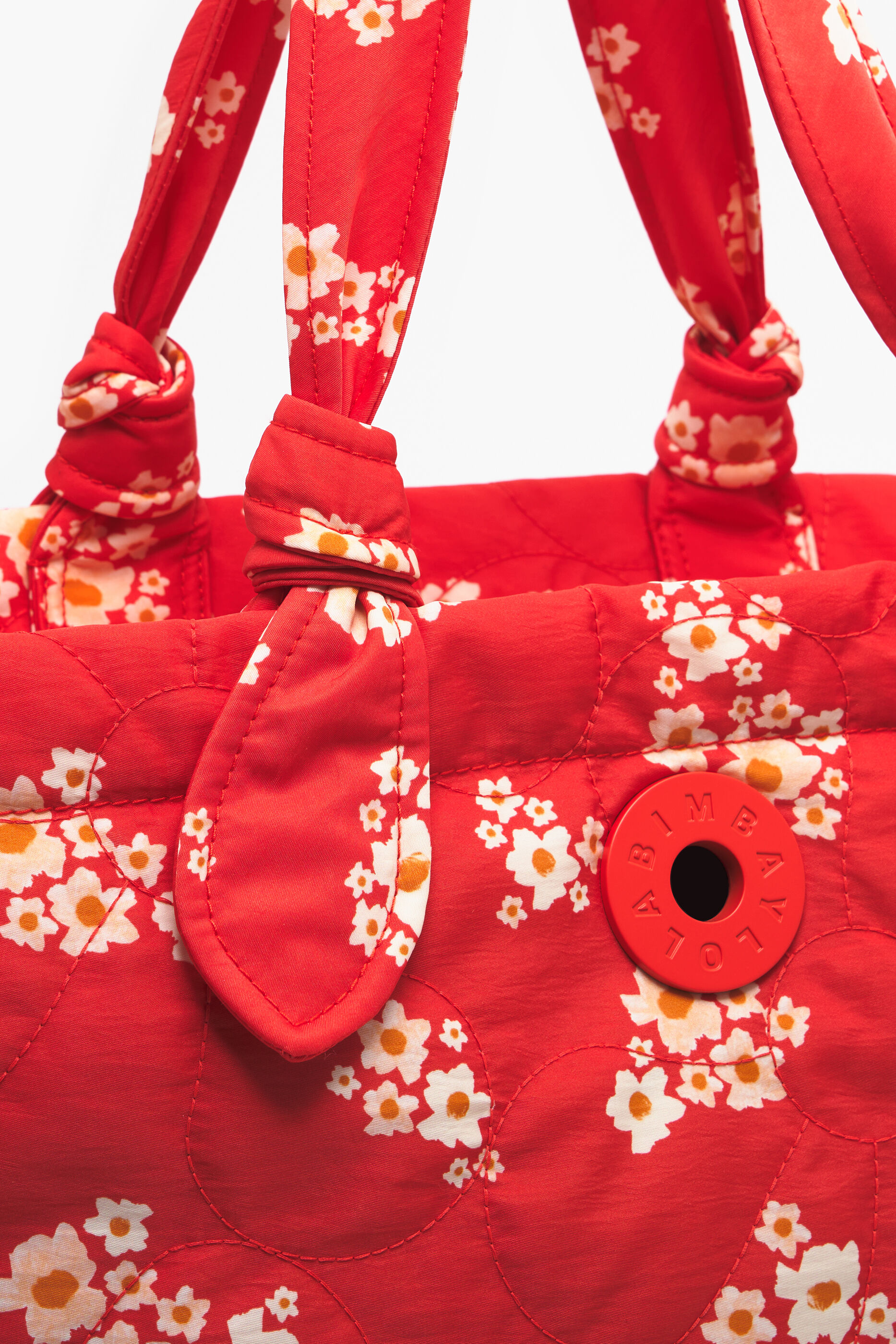 Sacola de compras tamanho XL em nylon acrílico com estampa de flores vermelhas