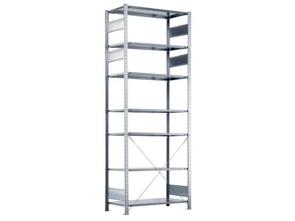 Startsektion Boltless lagerreol, rygkryds 3000x1300x300 250 kg/hylde