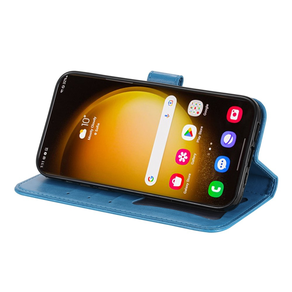 Samsung Galaxy S24 Ultra Leder Tasche Wallet - Mandala Flower Imprint - Blau