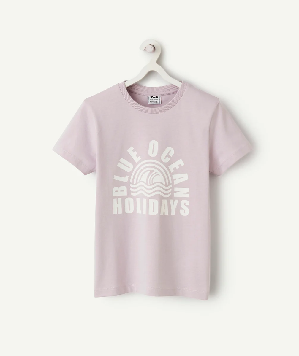 t-shirt manches courtes garçon en coton bio lilas thème vacances