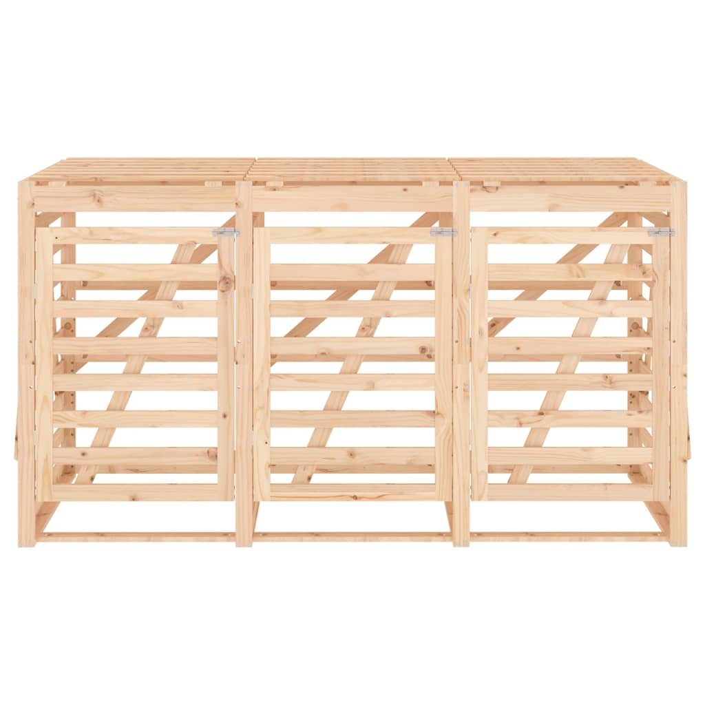 Abri pour poubelle triple sur roulettes bois massif de pin