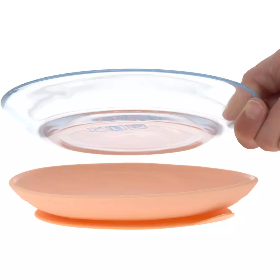 LÄSSIG Esslernset aus Glas und Silikon apricot