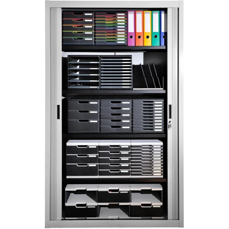 Module de classement Modulo Ecoblack 5 tiroirs ouverts - Gris foncé
