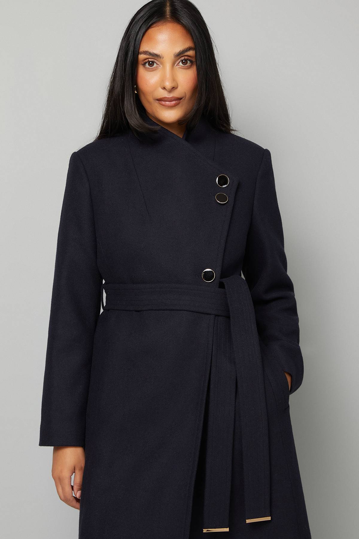 Wallis Manteau Maxi Ceinturé Petite Taille