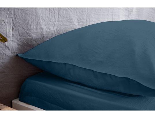 COTE DECO - Ensemble couette + 2 oreillers Parure de lit - 100% microfibre lavée - 220 x 240 cm - bleu...