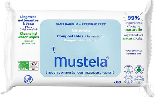 Mustela Lingettes Nettoyantes Compostables Sans Parfum 60 Pièces