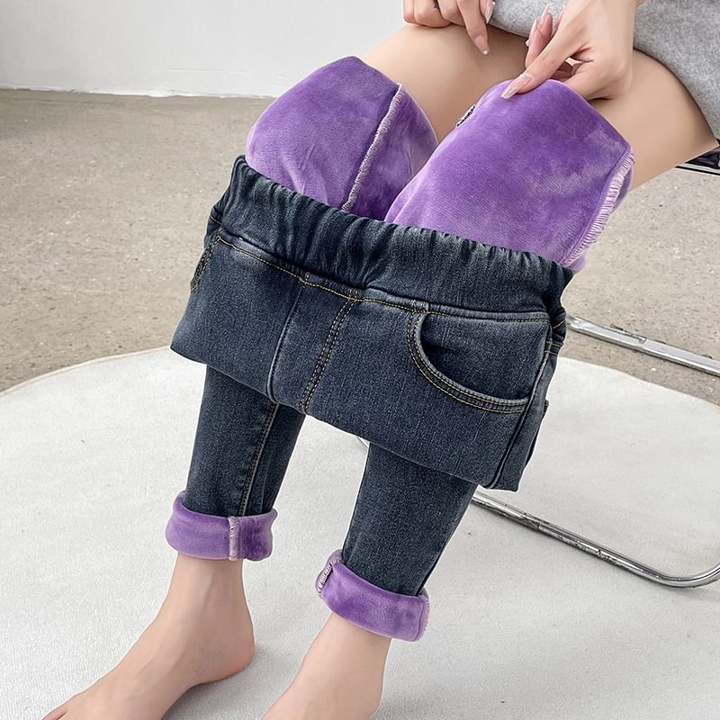 Denimot - Effen fleece cropped jegging met elastische taille